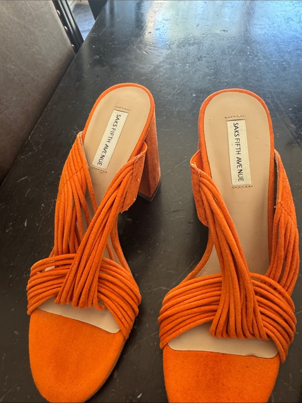 Saks Fifth Avenue Bright Orange Braided Block Heel Sandals